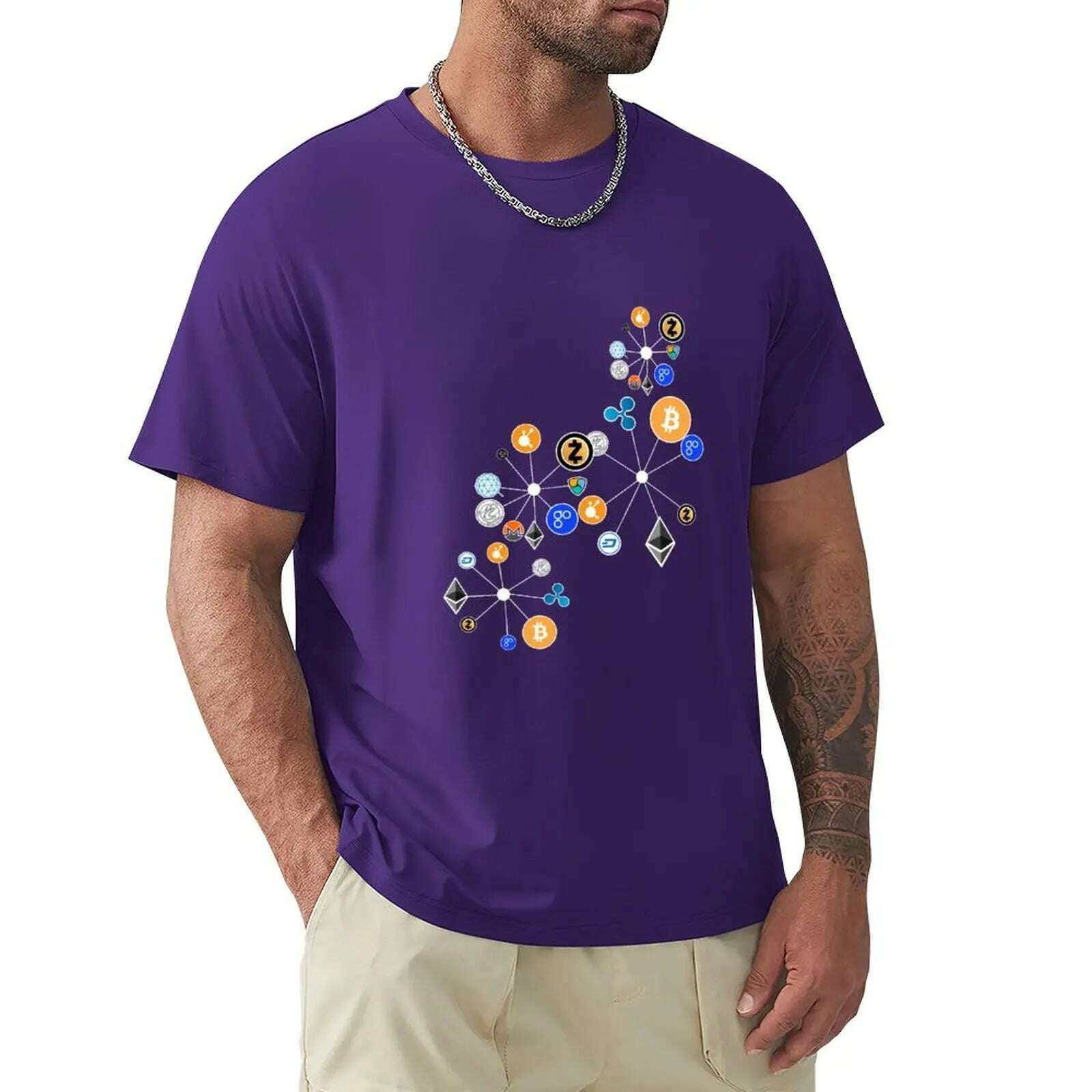 KIMLUD, Cryptocurrency t-shirt. Digital currency art T-Shirt boys animal print quick-drying mens graphic t-shirts anime, Purple / XL, KIMLUD Womens Clothes