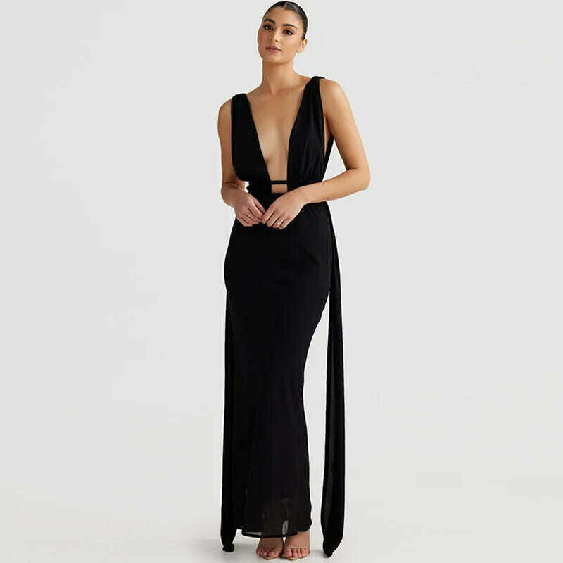 Cryptographic Zebra Stripes Halter Backless Bandage Maxi Dress for Women Party Outfits Draped V Neck Sexy Gown Dresses Birthday - KIMLUD