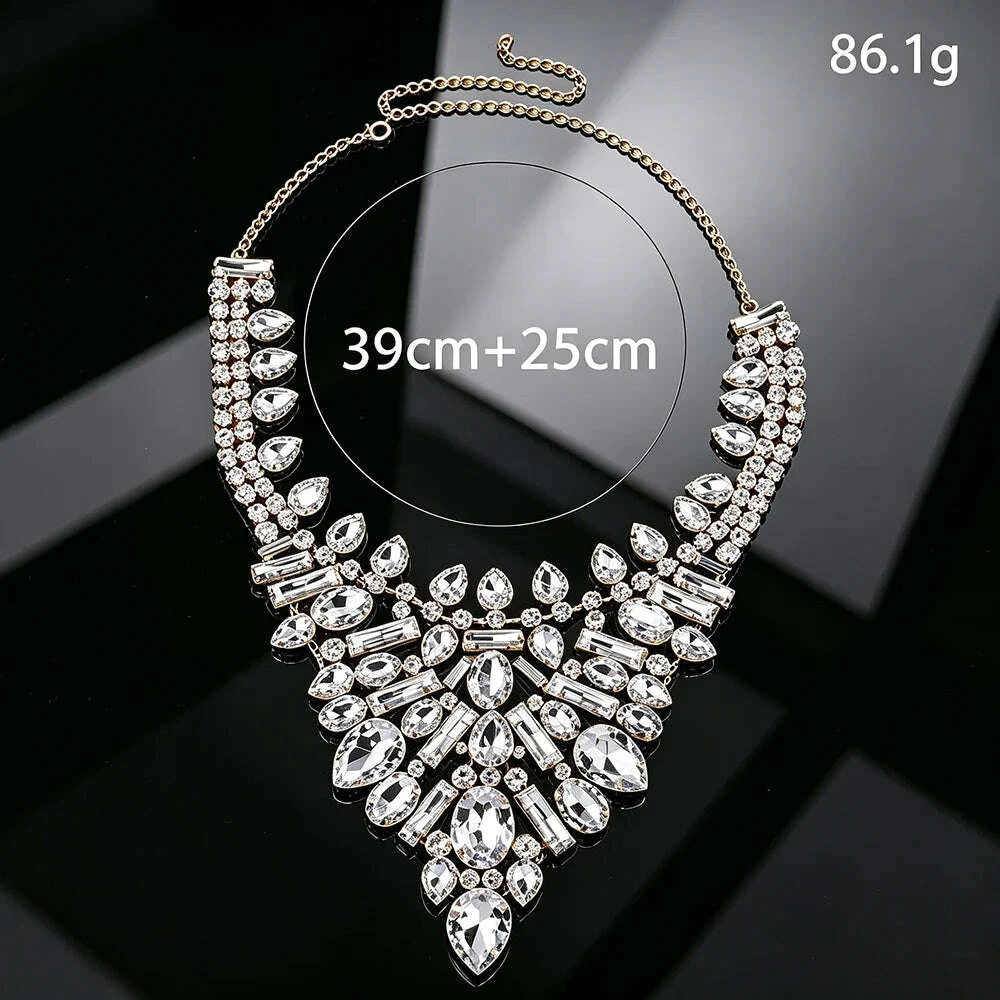 Crystal Bib Necklace Clear Rhinestone Teardrop Cluster Statement Collar Adjustable Jewelry for Women Bridal Wedding Prom Party