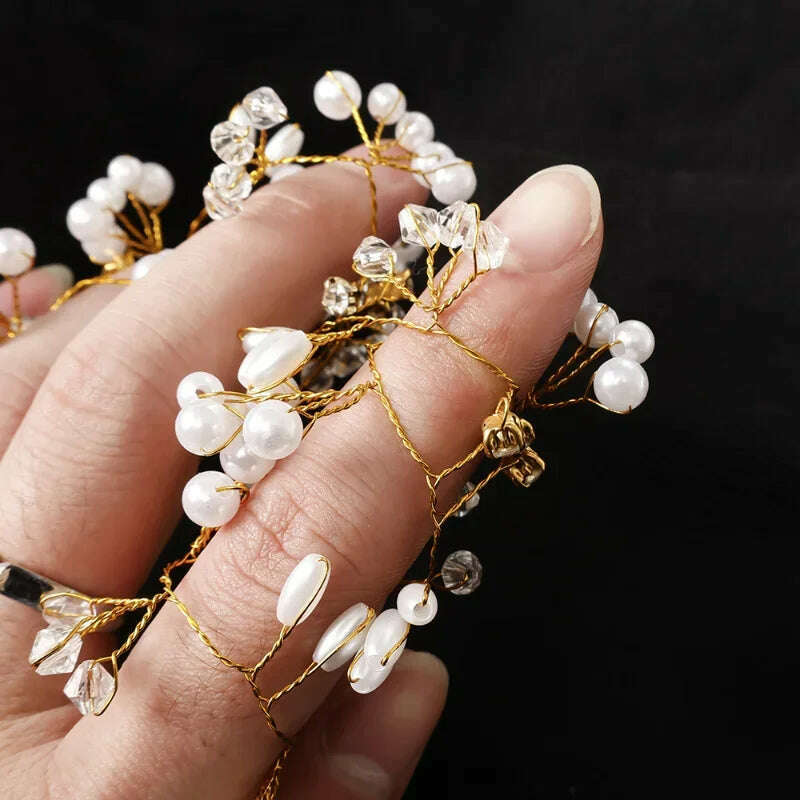 Crystal Pearl Hairpin Hair Vine Long Head Piece Hair Comb Headband Hairpins Hairbands Accessories Wedding Bridal Hair Jewelry - KIMLUD