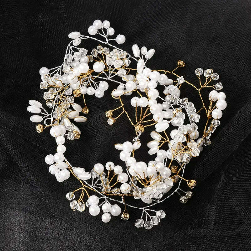 Crystal Pearl Hairpin Hair Vine Long Head Piece Hair Comb Headband Hairpins Hairbands Accessories Wedding Bridal Hair Jewelry - KIMLUD