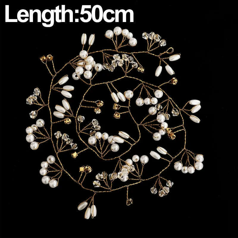 Crystal Pearl Hairpin Hair Vine Long Head Piece Hair Comb Headband Hairpins Hairbands Accessories Wedding Bridal Hair Jewelry - KIMLUD