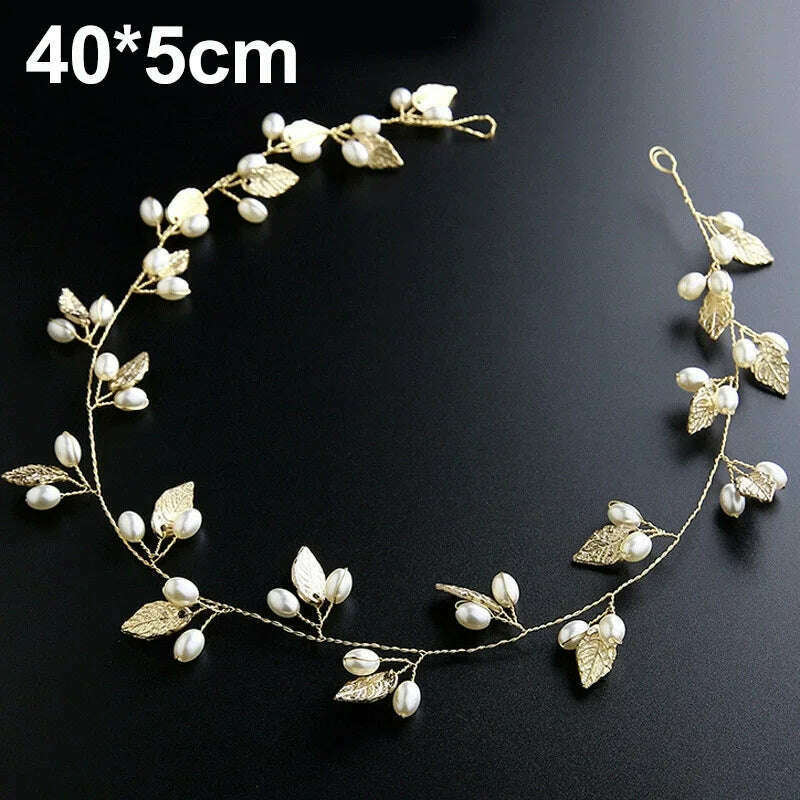 KIMLUD, Crystal Pearl Hairpin Hair Vine Long Head Piece Hair Comb Headband Hairpins Hairbands Accessories Wedding Bridal Hair Jewelry, Gold-A, KIMLUD Womens Clothes