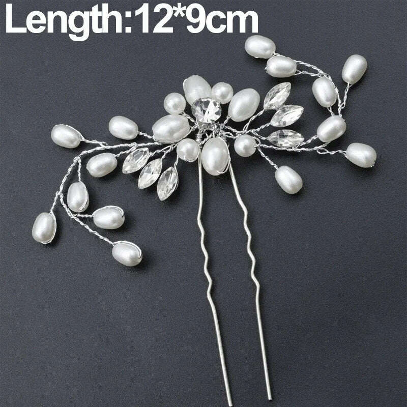 KIMLUD, Crystal Pearl Hairpin Hair Vine Long Head Piece Hair Comb Headband Hairpins Hairbands Accessories Wedding Bridal Hair Jewelry, Silver-C, KIMLUD Womens Clothes