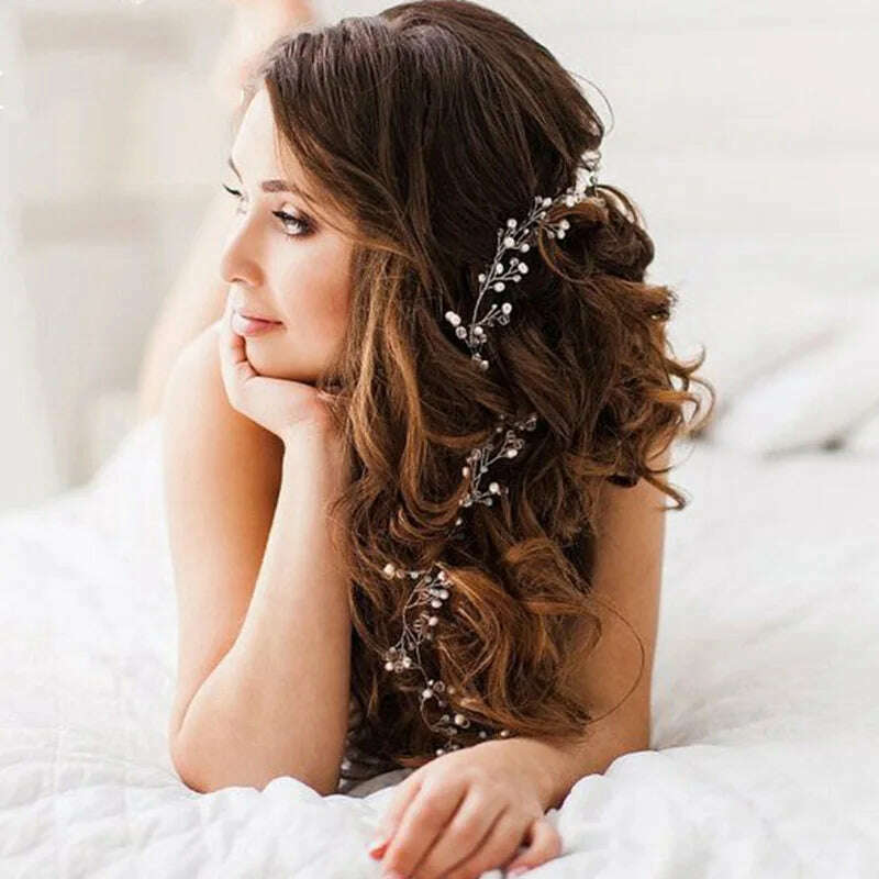 KIMLUD, Crystal Pearl Tiaras Hairbands Hairpins Bridesmaid Diamante Vine Decoration Hair Accessories Bridal Wedding Jewelry Headwear, KIMLUD Womens Clothes
