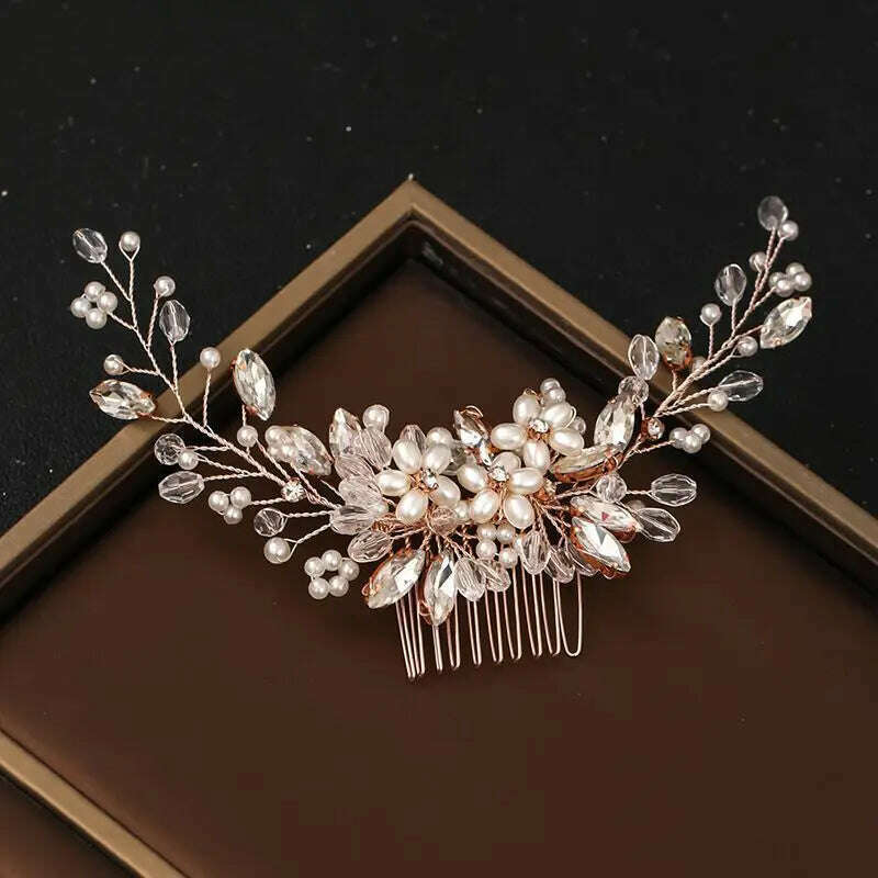 KIMLUD, Crystal Rhinestone Flower Pearl Hair Comb Bridal Headband Tiara Hairpin Party Wedding Bridal Hair Accessories Jewelry, KIMLUD Womens Clothes