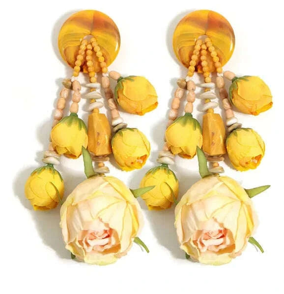 CUIER Statement Bohemian Style Simulation Rosebud Earrings For Women Girl Trendy Luxury Vintage Fairy Wedding Party Jewelry