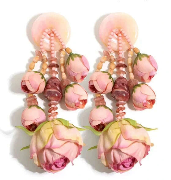 CUIER Statement Bohemian Style Simulation Rosebud Earrings For Women Girl Trendy Luxury Vintage Fairy Wedding Party Jewelry