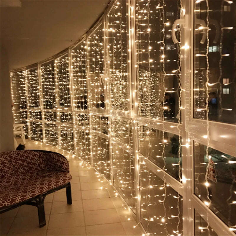 KIMLUD, Curtain 3*2.5M 240LED String Light Fairy Icicle Outdoor Garland LED Light For Window Wedding Home Xmas Decoration Lighting, KIMLUD Womens Clothes