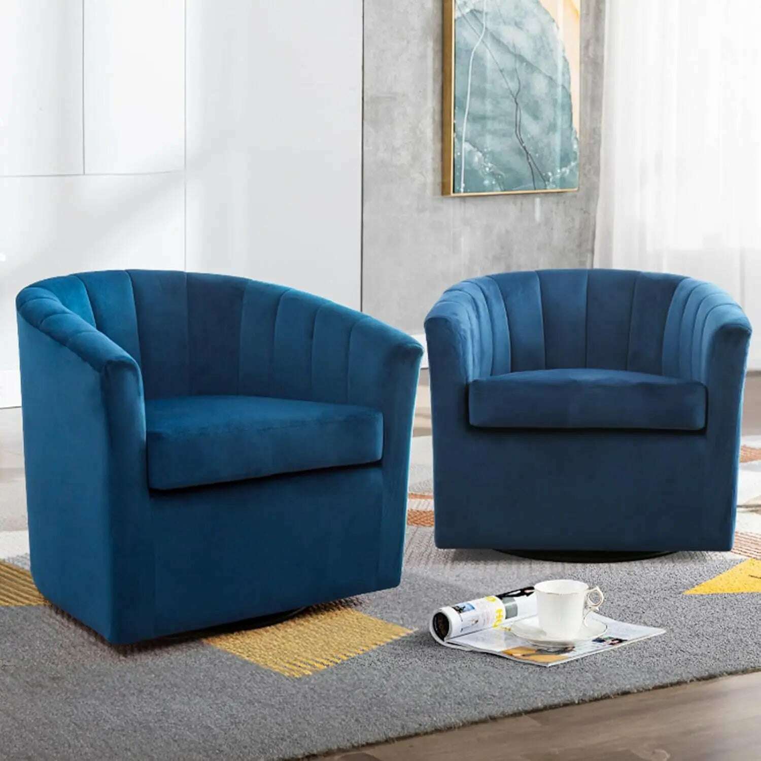 KIMLUD, Curved Barrel Chairs Upholstered Comfy Single Sofa Chairs Modern Home Corner Barrel Chair Living Room, Bedroom (Pink Set of 2), Blue Set of 2 / United States, KIMLUD APPAREL - Womens Clothes