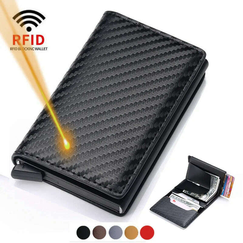 KIMLUD, Custom Card Holder Men Wallets Rfid Black Carbon Fiber Leather Minimalist Wallet Gifts for Men Personalized Carteira Masculina, KIMLUD Womens Clothes