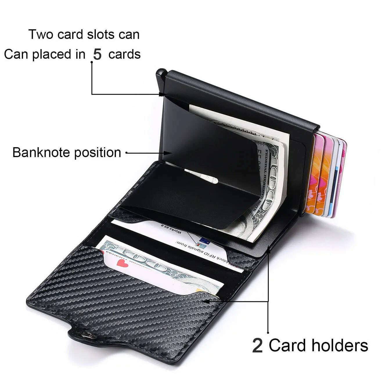 KIMLUD, Custom Card Holder Men Wallets Rfid Black Carbon Fiber Leather Minimalist Wallet Gifts for Men Personalized Carteira Masculina, KIMLUD Womens Clothes