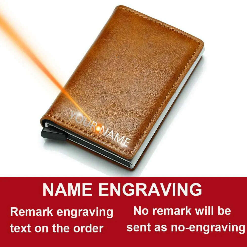 KIMLUD, Custom Card Holder Men Wallets Rfid Black Carbon Fiber Leather Minimalist Wallet Gifts for Men Personalized Carteira Masculina, Brown(Name Service), KIMLUD APPAREL - Womens Clothes