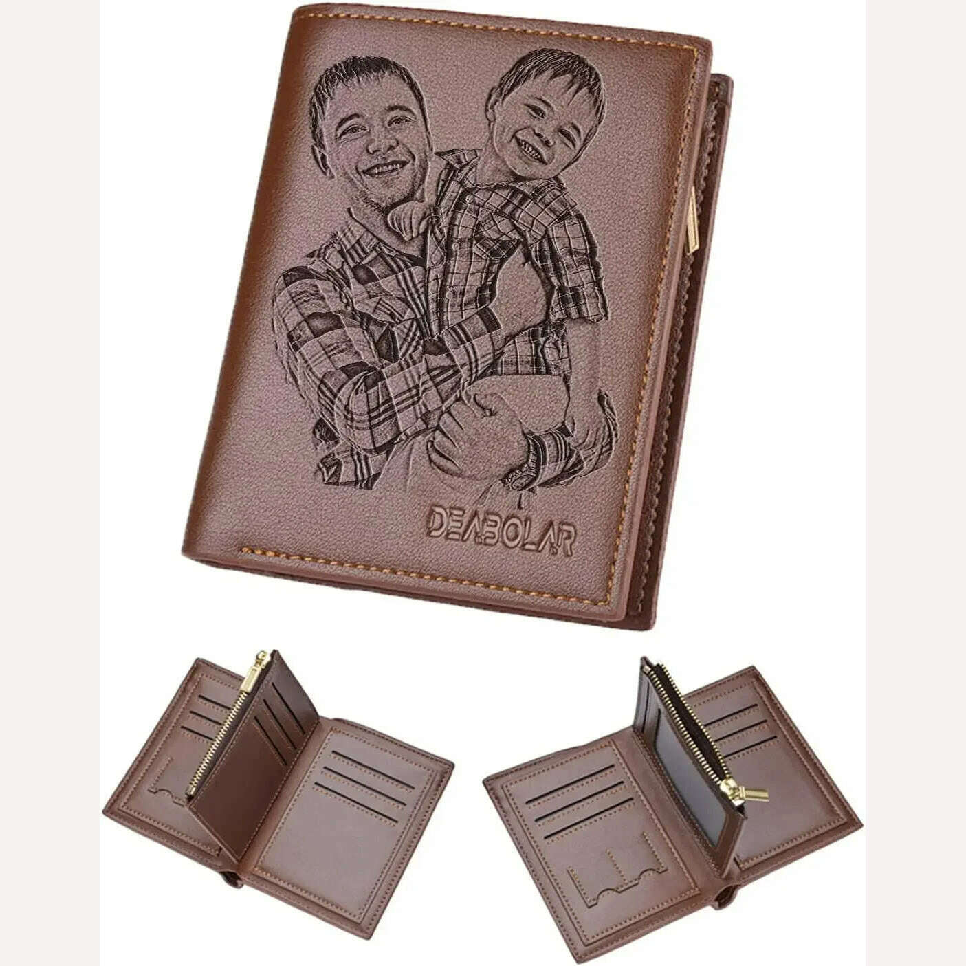 KIMLUD, Custom Engraved Wallet,Personalized Photo RFID Wallets for Men,Husband,Dad,Son,Personalized Gifts for Bithday Anniversary Day, brown-vertical, KIMLUD APPAREL - Womens Clothes