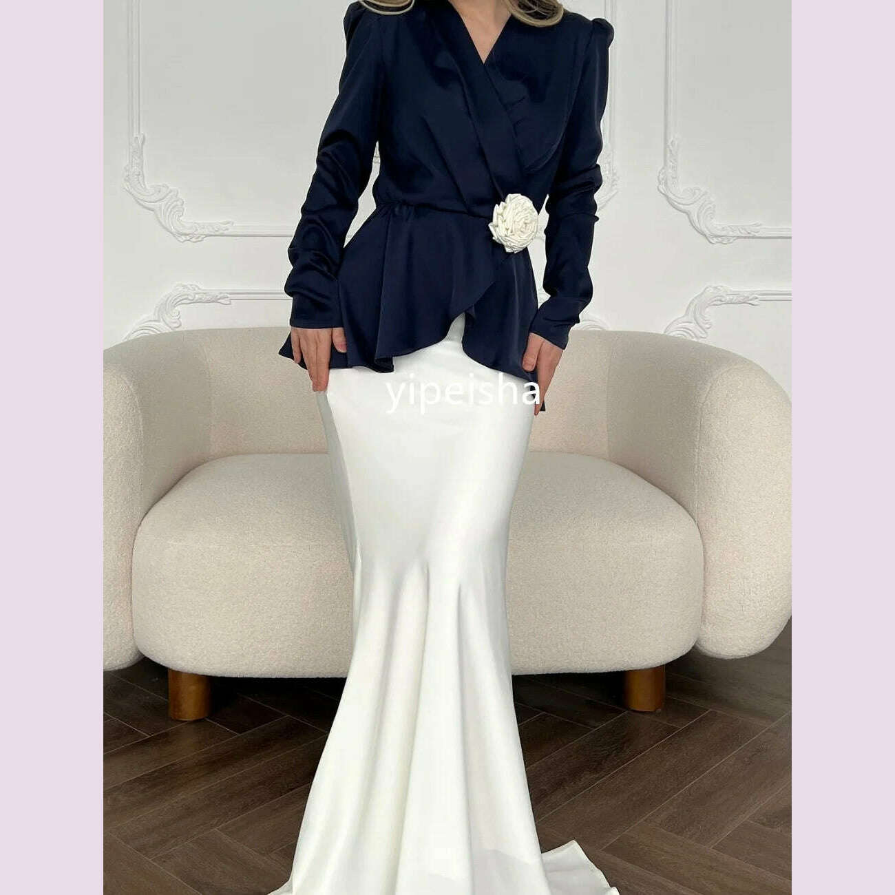 KIMLUD, Customized Classic Flower Mermaid V-neck Long Dresses Prom Dresses Exquisite Modern Style Pastrol Unisex Chinese Style Formal Ca, KIMLUD Womens Clothes