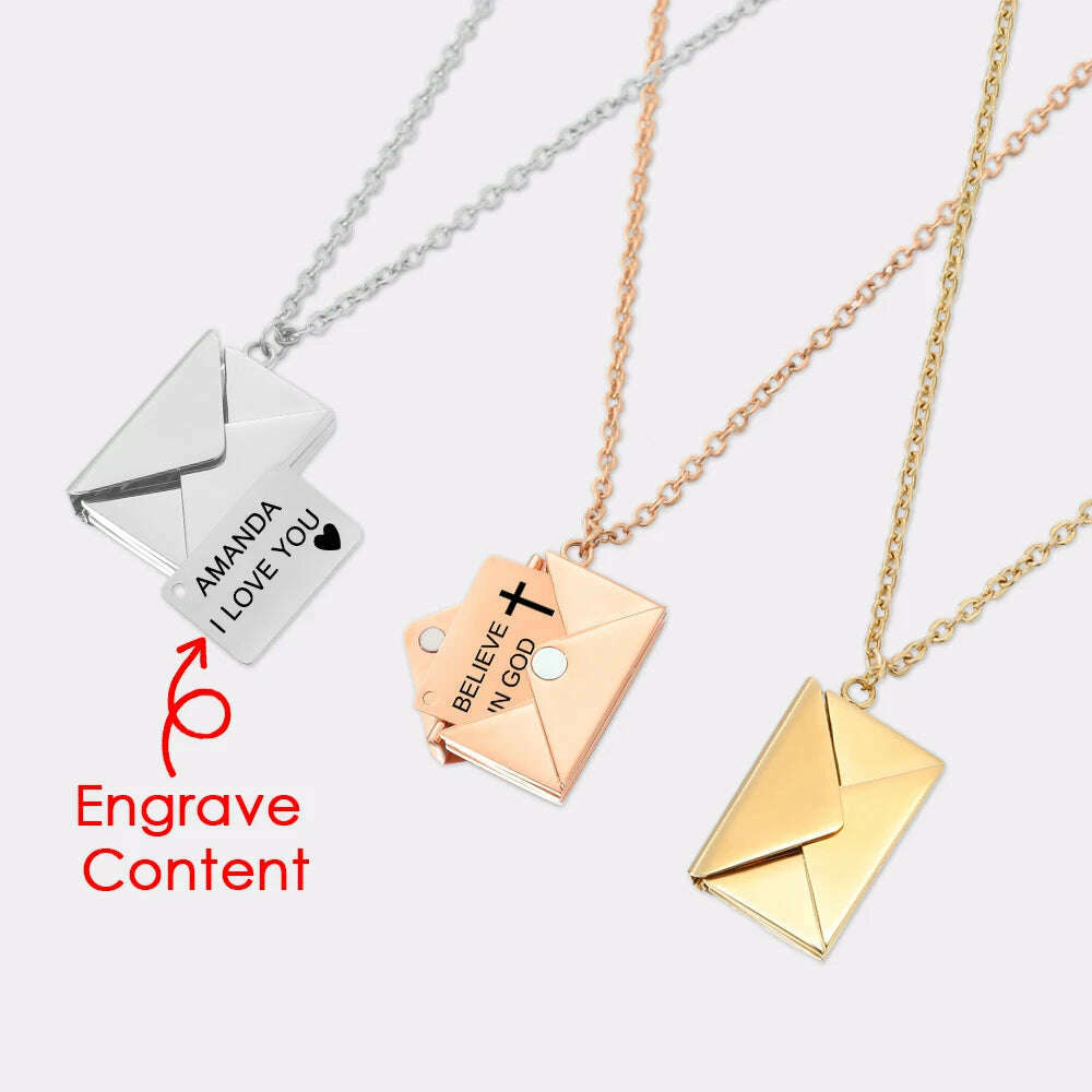 KIMLUD, Customized  Love Letter Envelope Stainless Steel  Pendant Necklace Jewelry Confession  You for Valentine  Mother Day Gift, KIMLUD Womens Clothes