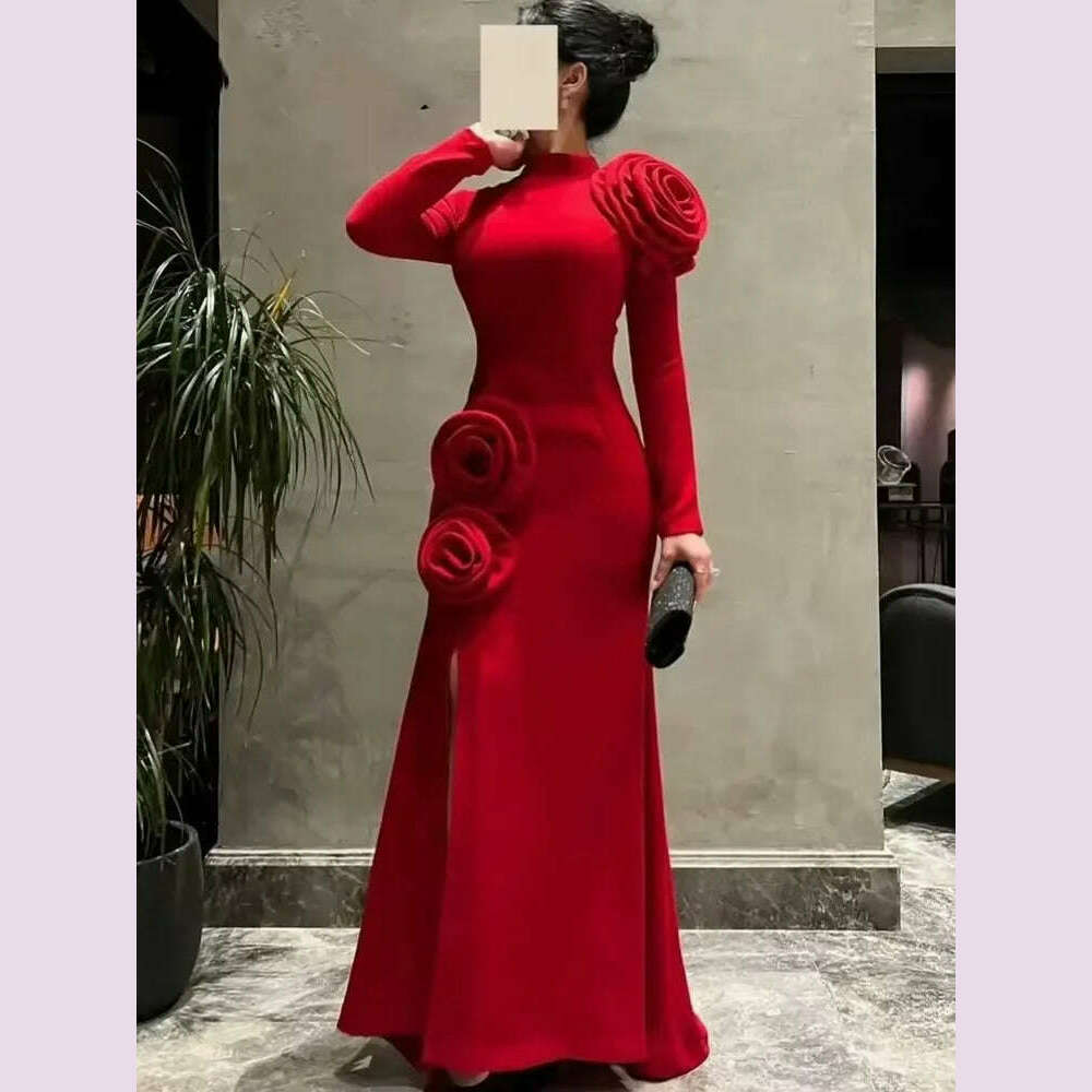 KIMLUD, Customized Prom Dresses Exquisite Retro High quality Jersey Handmade Flower Sheath Jewel Long Dresses Simple Sexy, KIMLUD Womens Clothes