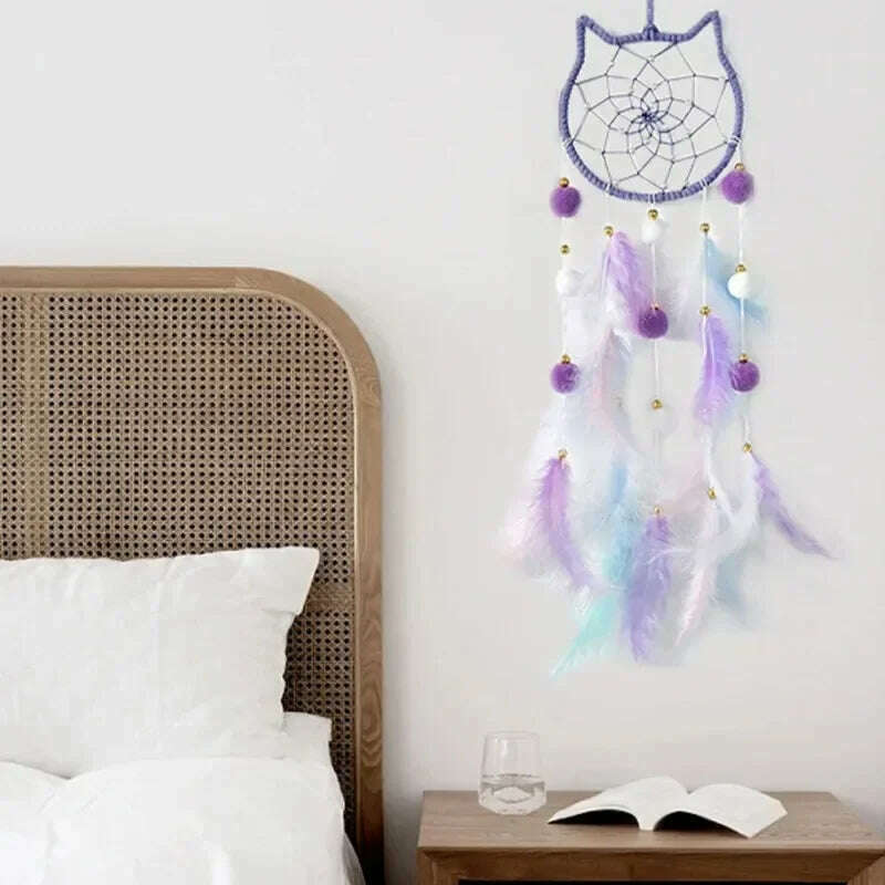 KIMLUD, Cute Dream Catcher To Hang Home Decoration Star Moon Dreamcatcher Feather Ornaments Wall Hanging Interior Kid Room House Decor, KIMLUD Womens Clothes