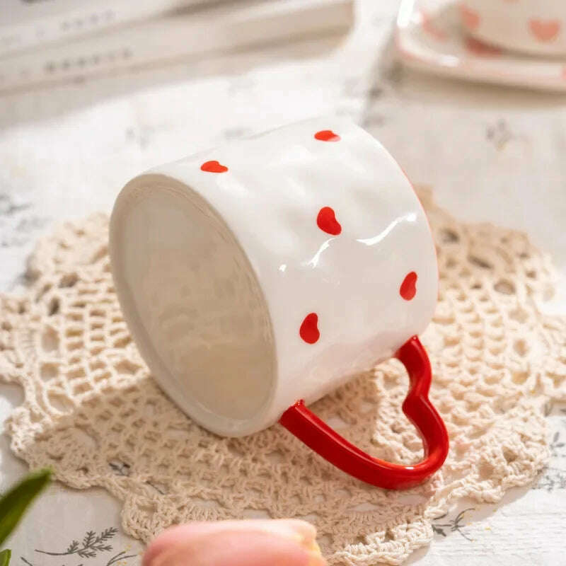 KIMLUD, Cute INS Ceramic Mug Creative Hand-Painted Love Heart Coffee Cup Breakfast Milk Cup Afternoon tea Mug Valentine's Day present, KIMLUD Womens Clothes