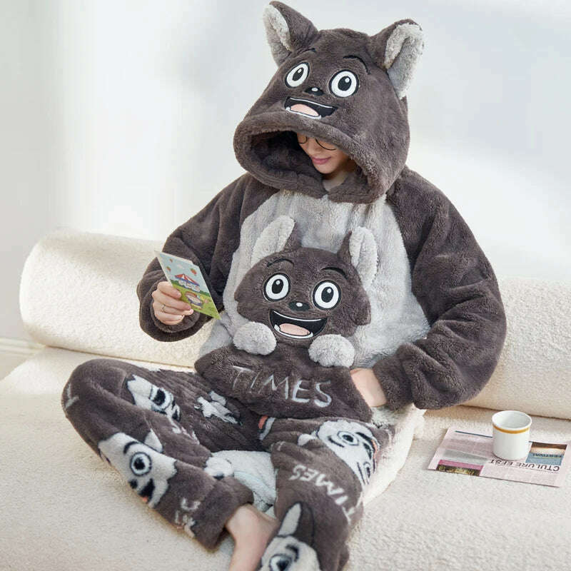 Cute Pajamas For Men Thick Plush Fleece Pajama Sets Winter Coral Velvet Warm Flannel Clothes Home Suit Male Sleepwear Пижама - KIMLUD