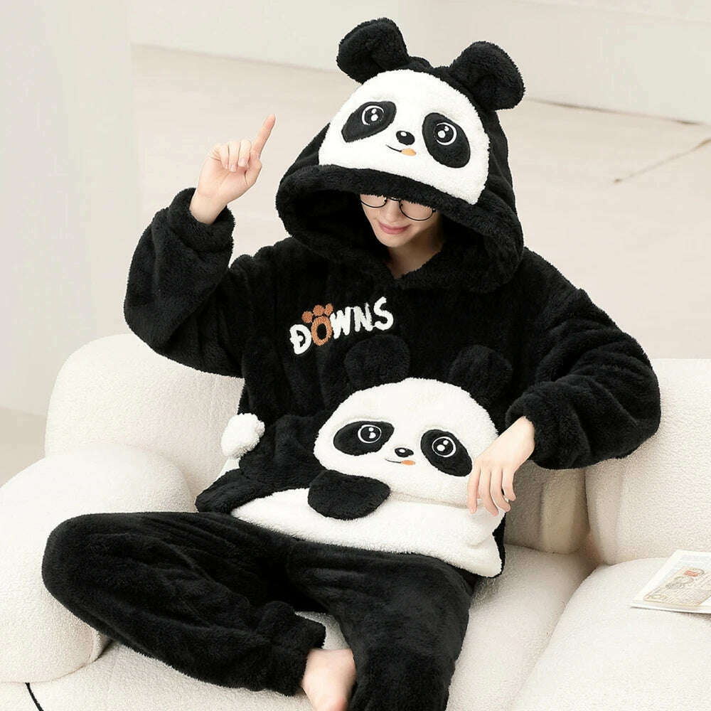 Cute Pajamas For Men Thick Plush Fleece Pajama Sets Winter Coral Velvet Warm Flannel Clothes Home Suit Male Sleepwear Пижама - KIMLUD