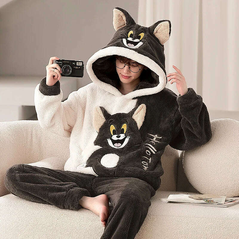Cute Pajamas For Men Thick Plush Fleece Pajama Sets Winter Coral Velvet Warm Flannel Clothes Home Suit Male Sleepwear Пижама - KIMLUD