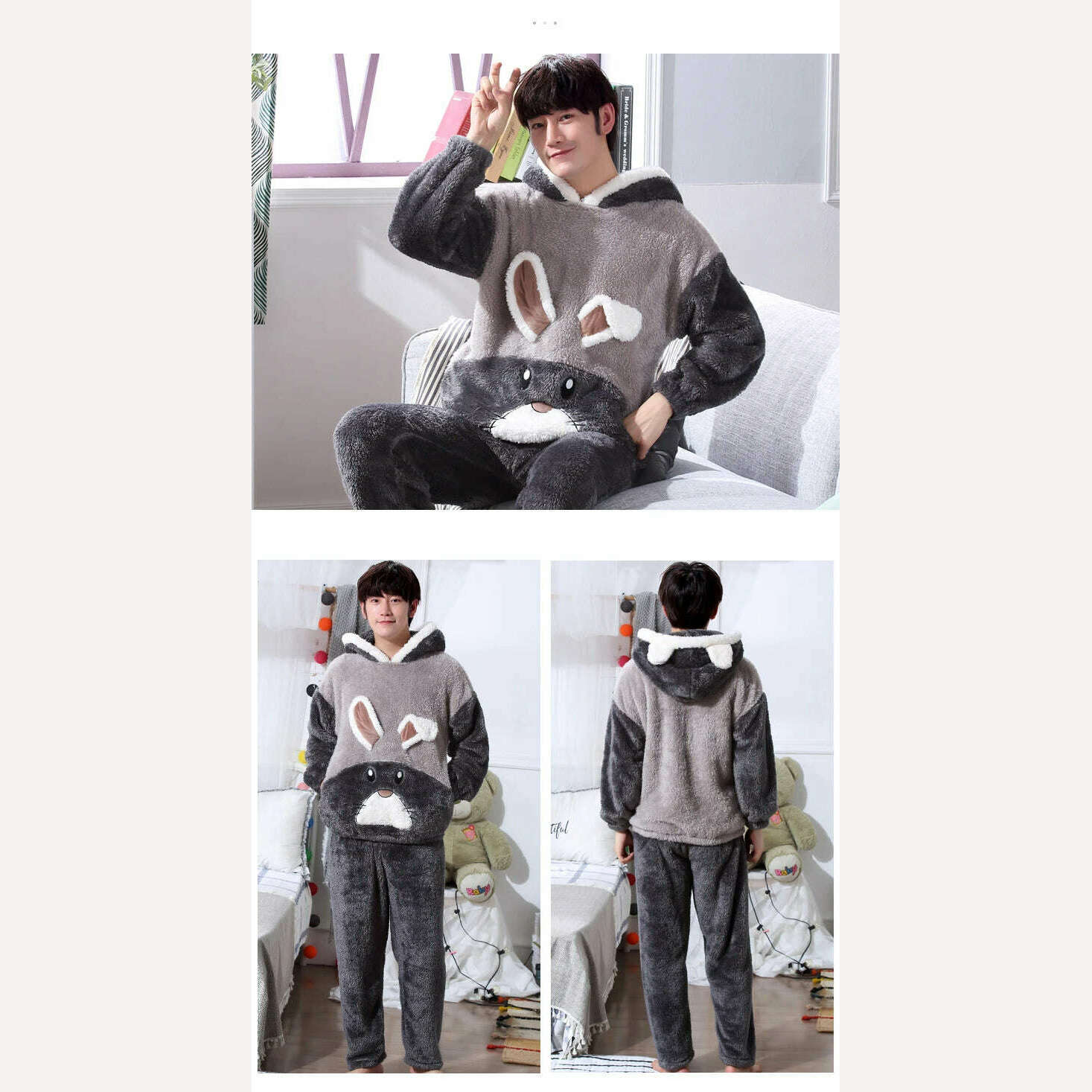 Cute Pajamas For Men Thick Plush Fleece Pajama Sets Winter Coral Velvet Warm Flannel Clothes Home Suit Male Sleepwear Пижама - KIMLUD