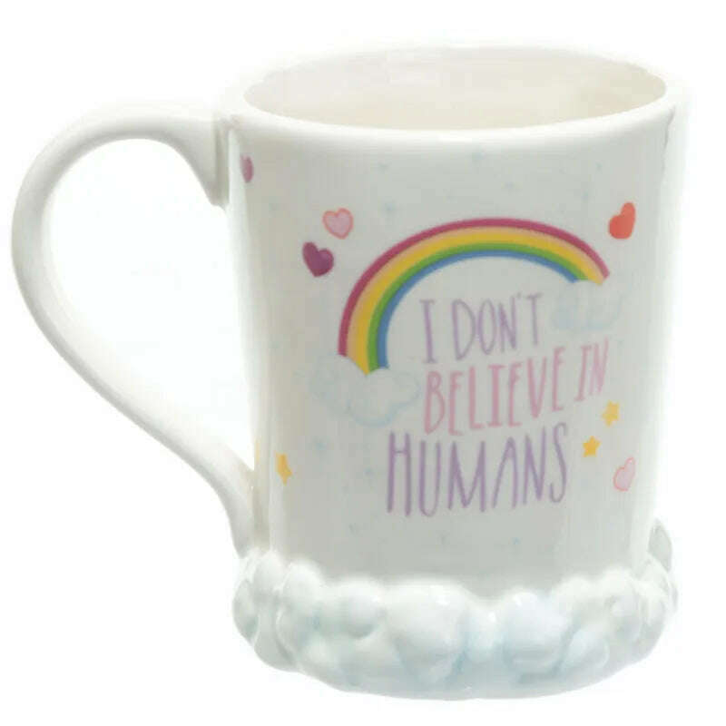 Cute Quirky Rainbow Clouds Unicorn Mug I Dont Believe In Humans Coffee Cup Magical Horse Tea Milk Mugs And Cups, KIMLUD Women's Clothes