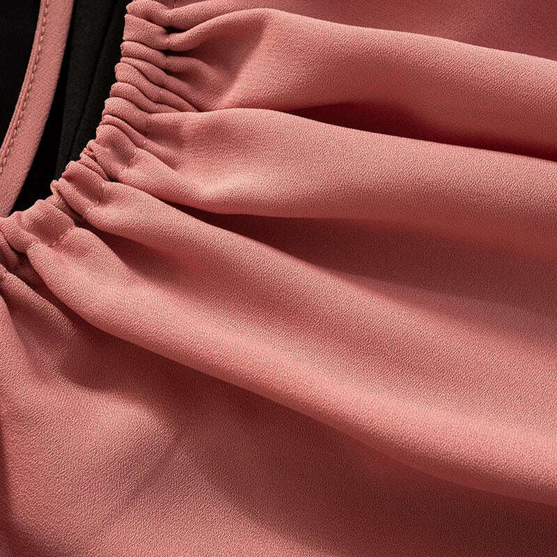 KIMLUD, CUTENOVA Autumn 2023 New Arrival Solid Morandi Dress Square Collar Halter Straps Hollow Full Sleeves Elegant Frock Pyjamas, KIMLUD Women's Clothes