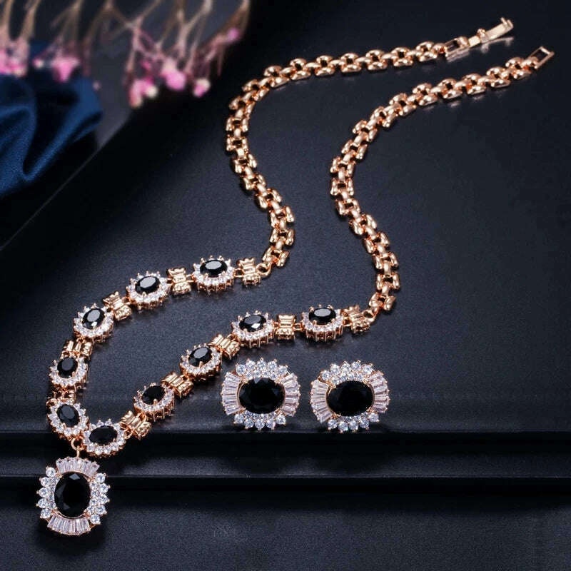 CWWZircons 6 Color Choice Green Cubic Zirconia Crystal Necklace and Earring Gold Color Indian Wedding Jewelry Set for Women T273 - KIMLUD