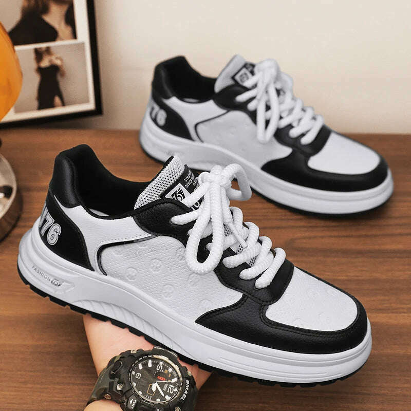KIMLUD, CYYTL Mens Shoes Casual Sneakers Leather Summer Outdoor Sports Running Platform Skateboard Tennis Designer Luxury Work Loafers, White Black Q3-06 / 39, KIMLUD APPAREL - Womens Clothes