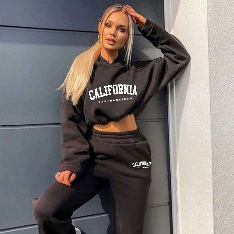 Daily Dressing Women's Tracksuit Hooded Drawstring Retract Your Waist Short Top Two Piece Set for Women Fashion Casual Hot Sales - KIMLUD