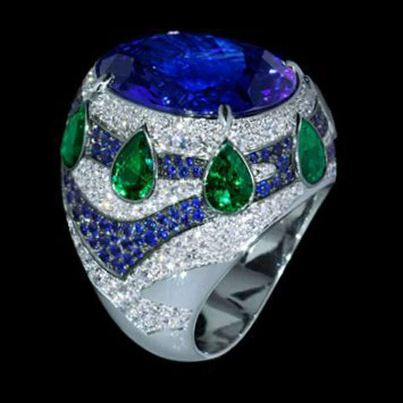 KIMLUD, Dainty Blue Crystal Princess Rings for Women Water Droplets Green Zircon Engagement Finger Ring Ladys Fashion Boho Jewelry Bague, Blue / 6, KIMLUD APPAREL - Womens Clothes