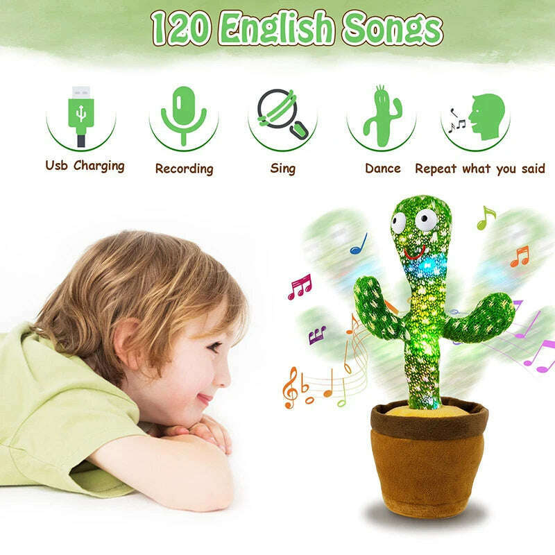KIMLUD, Dancing Cactus 120 Song Speaker Talking Usb Battery Voice Repeat Plush Cactu Dancer Toy Talk Plushie Stuffed Toys For Kids Gift, KIMLUD Womens Clothes