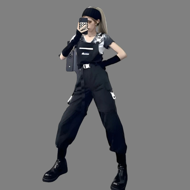 Dark Gothic Techwear Women Cargo Pants Harajuku Streetwear Black High Waist Trousers Female Mall Goth Emo Detachable Shorts 2023 - KIMLUD
