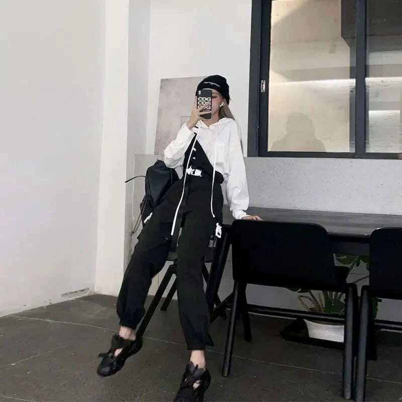 KIMLUD, Dark Gothic Techwear Women Cargo Pants Harajuku Streetwear Black High Waist Trousers Female Mall Goth Emo Detachable Shorts 2023, KIMLUD Women's Clothes