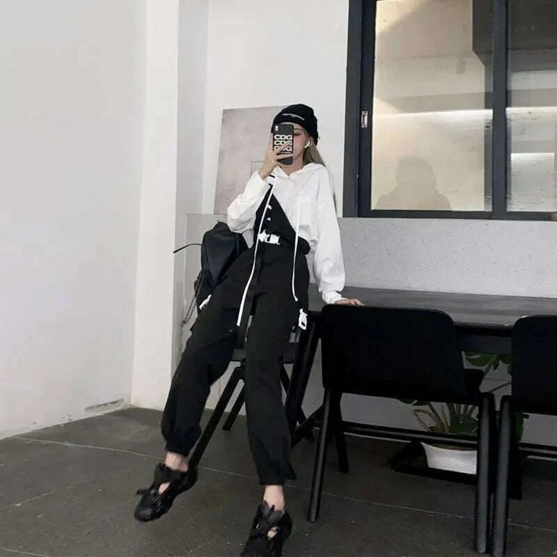 Dark Gothic Techwear Women Cargo Pants Harajuku Streetwear Black High Waist Trousers Female Mall Goth Emo Detachable Shorts 2023 - KIMLUD