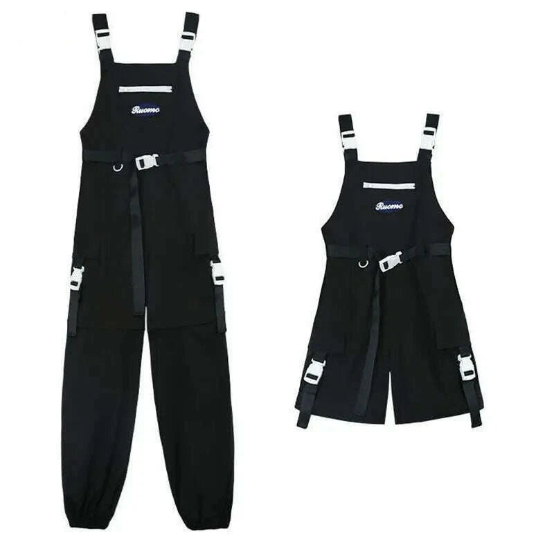 Dark Gothic Techwear Women Cargo Pants Harajuku Streetwear Black High Waist Trousers Female Mall Goth Emo Detachable Shorts 2023 - KIMLUD