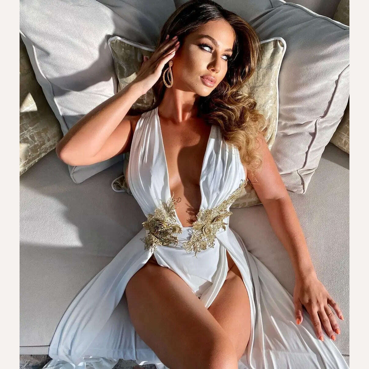 KIMLUD, DEARIRIS Women Sexy Floral Sequins Bare Back Deep V High Slit Wedding Party Evening Dress, KIMLUD Womens Clothes