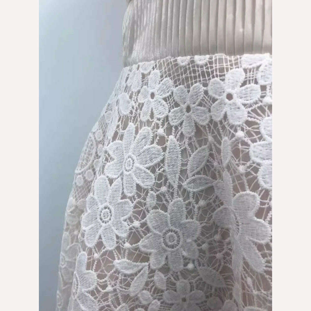 KIMLUD, DEAT 2 Pcs Set Mandarin Collar Lace Hollow Out Short Elastic Waist Folds Mid-calf Womes Suit Spring 2024 New Fashion 13DB4149, KIMLUD Womens Clothes