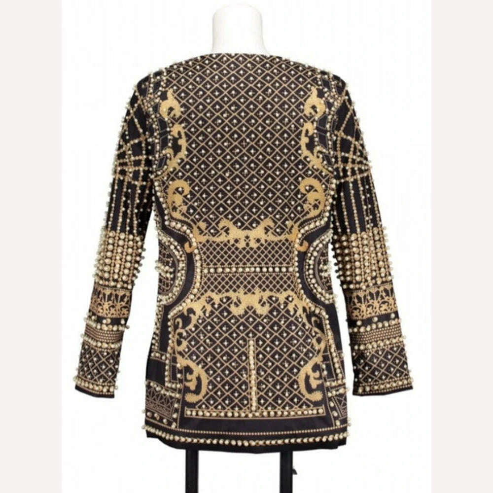 DEAT 2022 Autumn And Autumn New Fashion fit V-Neck Patchwork Long Sleeve Thickened Suit Top Printed Women&#39;s Coat - KIMLUD