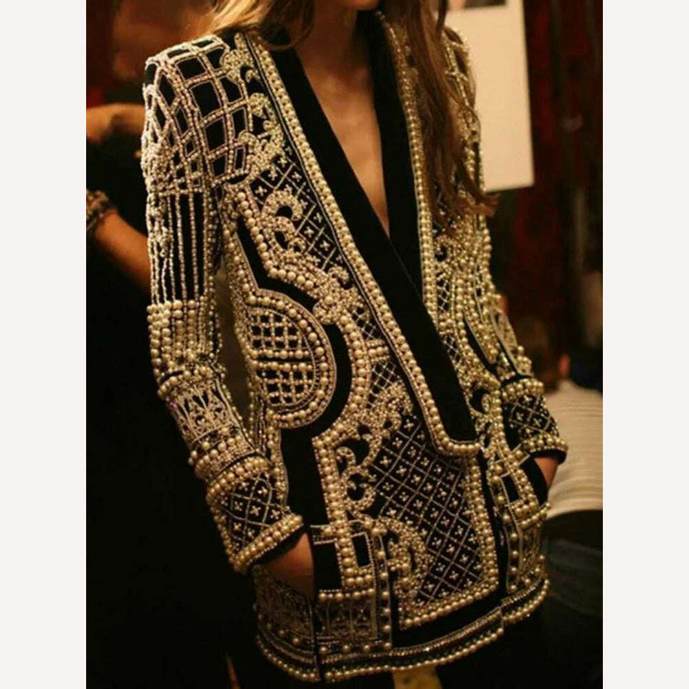 DEAT 2022 Autumn And Autumn New Fashion fit V-Neck Patchwork Long Sleeve Thickened Suit Top Printed Women&#39;s Coat - KIMLUD