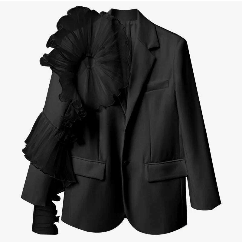 KIMLUD, DEAT 2023 Summer Women's Blazer New Fashion Neothed Loose Single Breatsed Long Sleeve Spliced Mesh Elegant Suit jackets WV10000S, Black / S, KIMLUD Women's Clothes