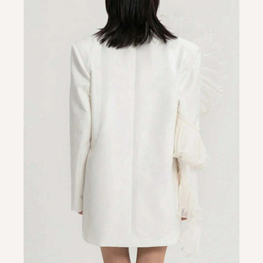 KIMLUD, DEAT 2023 Summer Women's Blazer New Fashion Neothed Loose Single Breatsed Long Sleeve Spliced Mesh Elegant Suit jackets WV10000S, KIMLUD Women's Clothes