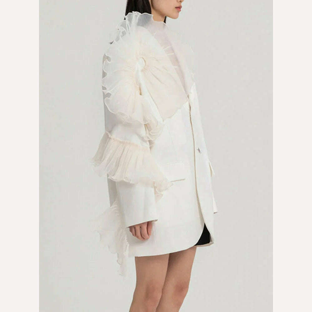 KIMLUD, DEAT 2023 Summer Women's Blazer New Fashion Neothed Loose Single Breatsed Long Sleeve Spliced Mesh Elegant Suit jackets WV10000S, KIMLUD Women's Clothes