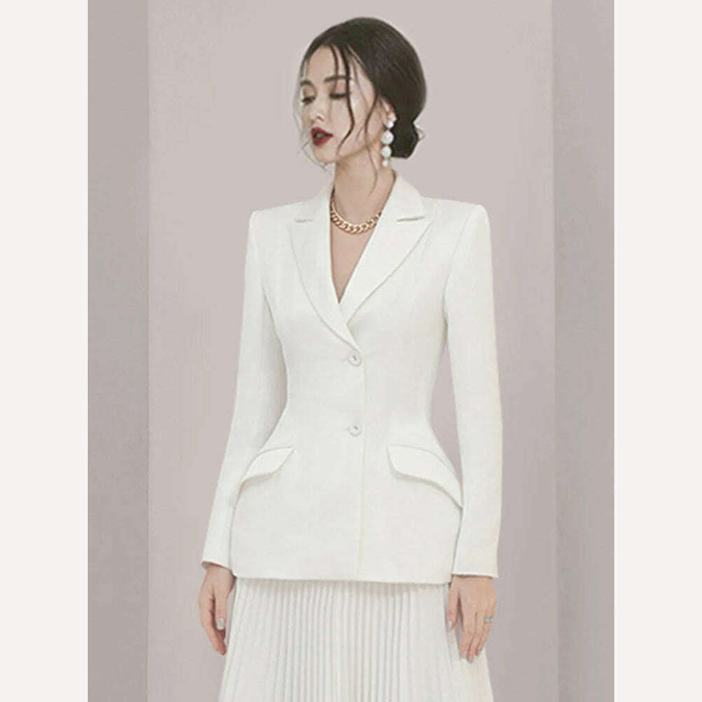 KIMLUD, DEAT 2024 Autumn Women Blazer 2 Pieces Set Full Sleeve Solid Color Coat Folds High Waist Skirt Elegant Female Fashion 15G7260, KIMLUD Womens Clothes