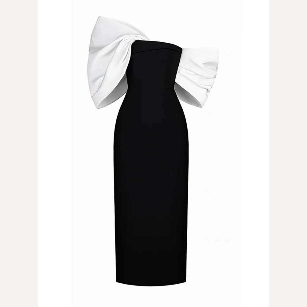 DEAT Big Bow Evening Dress Contrast Color Backless Zipper Slim Split Women Strapless Dresses 2024 Summer New Fashion 13DB3947 - KIMLUD