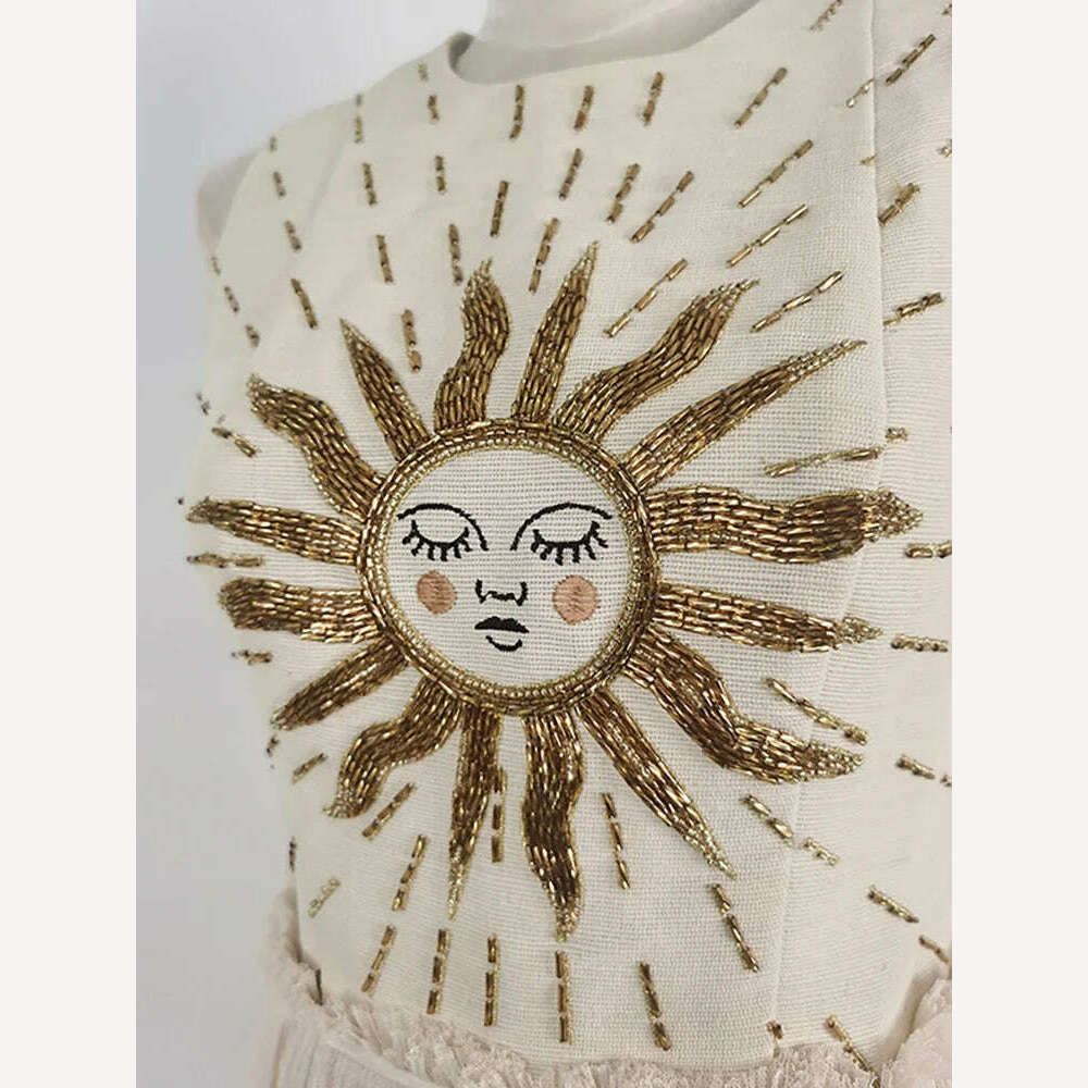 KIMLUD, DEAT Elegant Dress Gauze Embroidery O-Neck Slim Lace Up Waist Patchwork Slit Women's Holiday Dresses 2024 Summer New 13DB2220, KIMLUD Womens Clothes