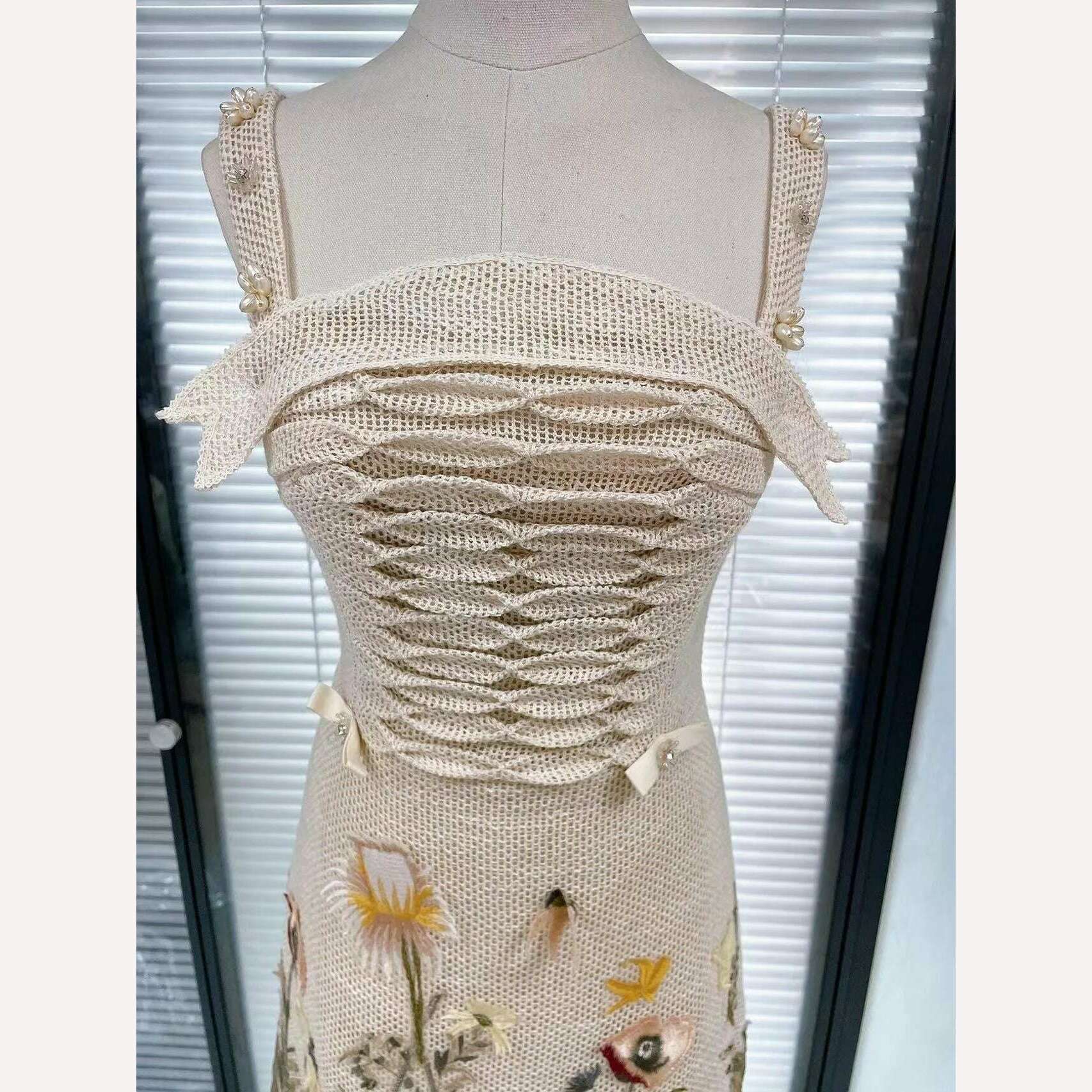 KIMLUD, DEAT Elegant Dress Mesh Embroidery Three-dimensional Sleeveless Pleated Mid-calf Women's Party Dresses 2024 Spring New 13DB1864, KIMLUD Womens Clothes