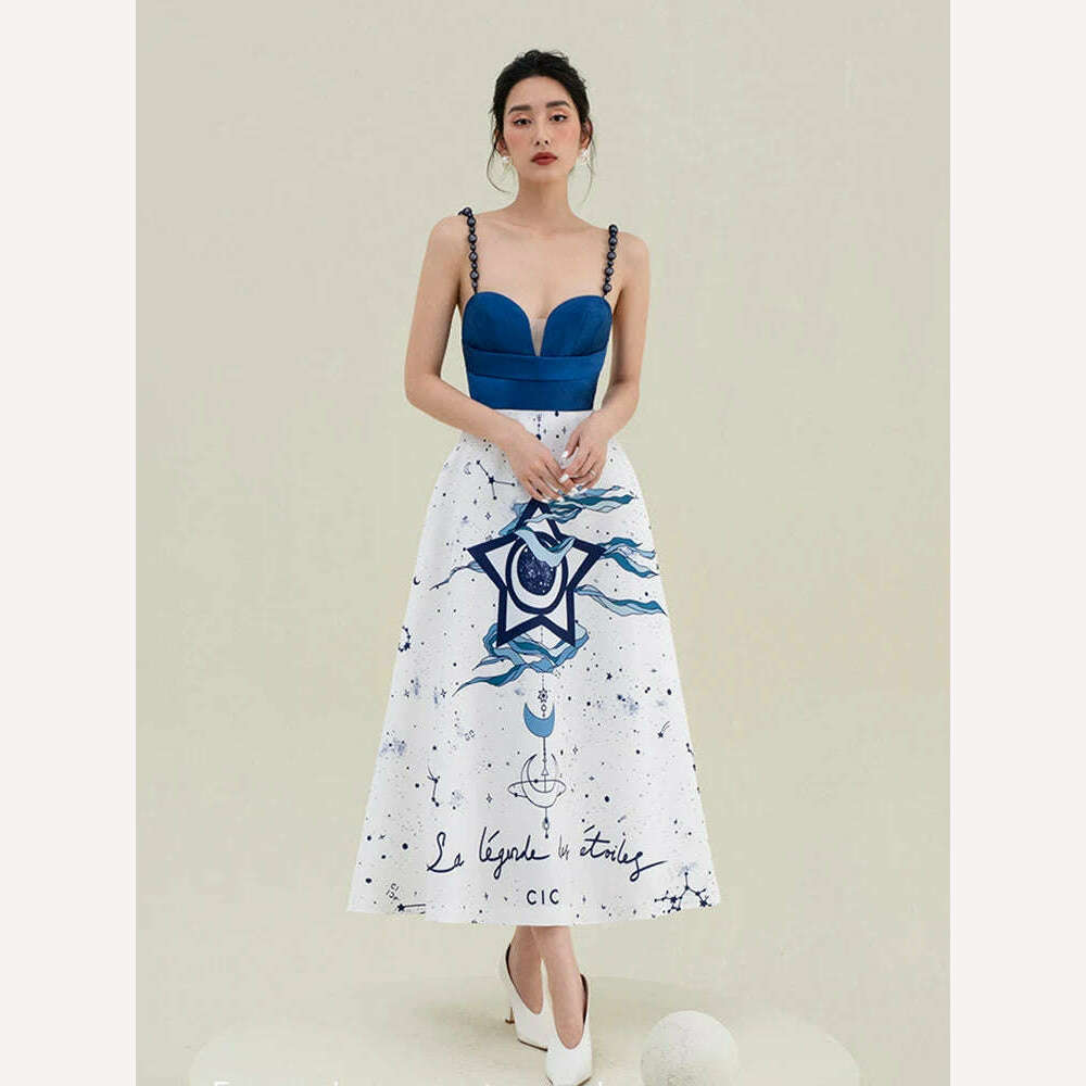 KIMLUD, DEAT Elegant Dress Printing Contrast Color High Waist Slip Backless Women's Evening Party Dresses 2024 Summer New Fashion 35Z342, KIMLUD Womens Clothes